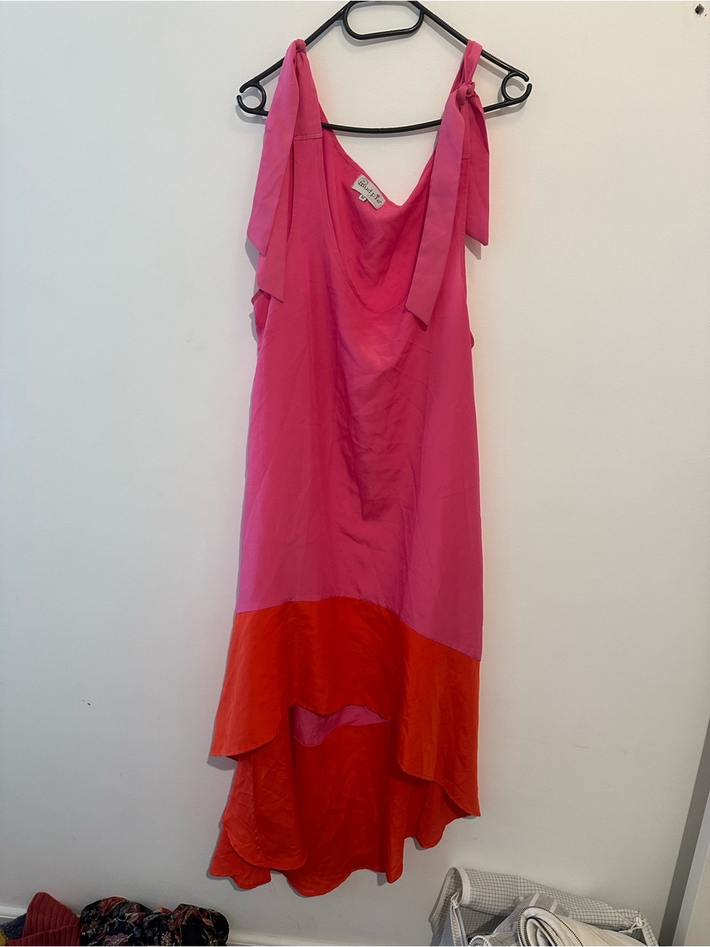 Mud Pie Pink and Red High-Low Tie-Shoulder Midi Dress